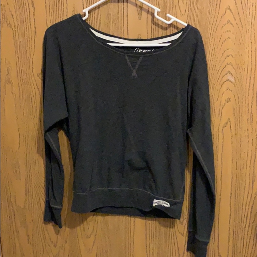 Gray off-the-shoulder shirt